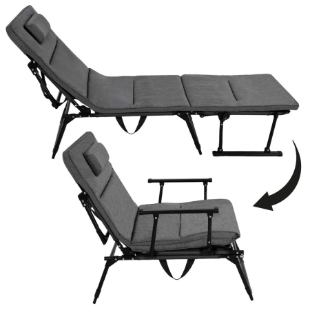 Fotoliu pliabil 2 in 1 tip sezlong, cu 5 pozitii, structura metalica si saltea inclusa, 180x58x89 cm, gri [25]