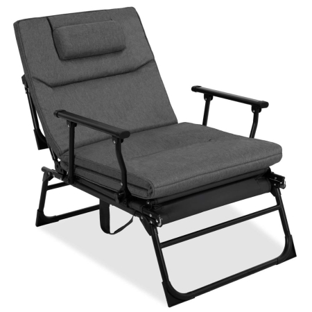 Gradina & balcon - Fotoliu pliabil 2 in 1 tip sezlong, cu 5 pozitii, structura metalica si saltea inclusa, 180x58x89 cm, gri