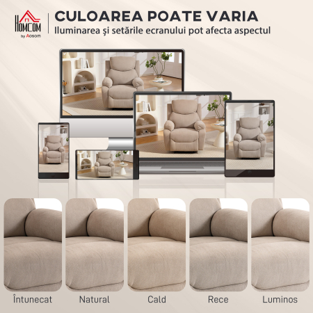  Fotoliu Rabatabil Manual cu Perne Groase, Manere Captusite si Suport pentru Picioare, Bej [6]