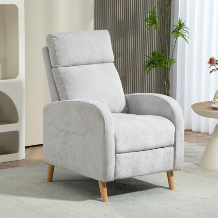  Fotoliu Reclinabil 150° cu suport pentru picioare, din Material Textil cu Efect de In, 68x90x106 cm, Gri Deschis [1]