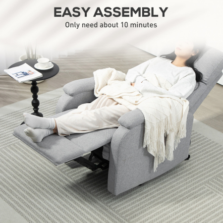  Fotoliu Reclinabil Manual la 60° Extra Captusit in Material Textil cu Suport pentru Picioare, Gri [6]