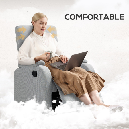 Fotoliu Reclinabil Manual la 60° Extra Captusit in Material Textil cu Suport pentru Picioare, Gri [5]