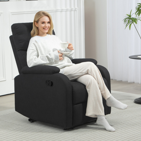  Fotoliu Recliner din In cu Suport Reglabil pentru Picioare, 69x91,5x103 cm, Negru [1]