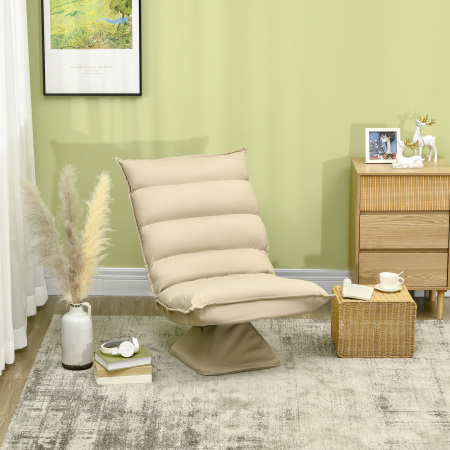  Fotoliu Relax din material capitonat cu pivotare la 360°, fotoliu rabatabil pe 3 nivele 62x62x95cm, bej [1]