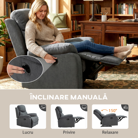  Fotoliu Relax - In Gri, Rabatabil cu Suport Picioare [3]