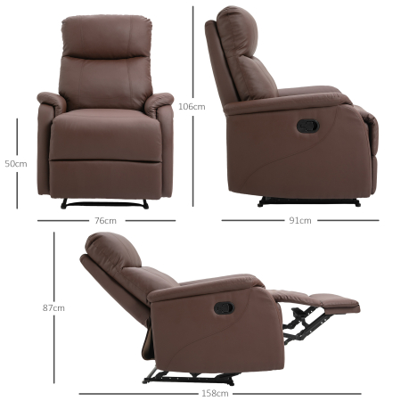  Fotoliu Relax Manual cu Spatar Reclinabil - Piele Sintetica Maro [2]