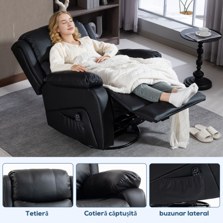  Fotoliu Relax Rabatabil cu 8 Puncte de Masaj, incalzire si Suport pentru Picioare, 87x97X100 cm, Negru [8]