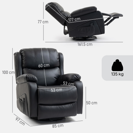  Fotoliu Relax Rabatabil cu 8 Puncte de Masaj, incalzire si Suport pentru Picioare, 87x97X100 cm, Negru [2]