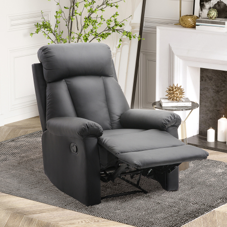 Fotoliu Relax Rabatabil cu Captuseala Ergonomica cuTaburet in Piele Ecologica,80 × 97 × 107cm Negru [1]