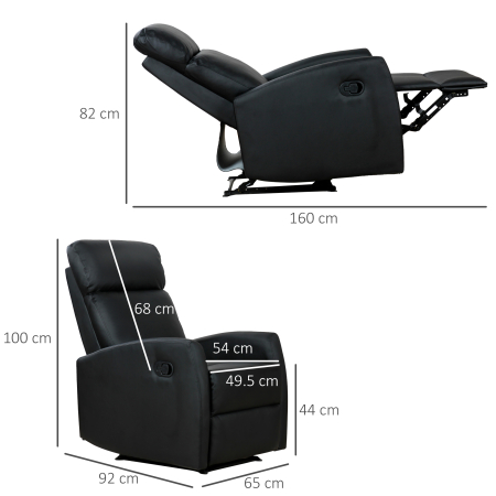  Fotoliu Relax Rabatabil Ergonomic Piele Sintetica 65 × 92 × 100cm, Negru [2]