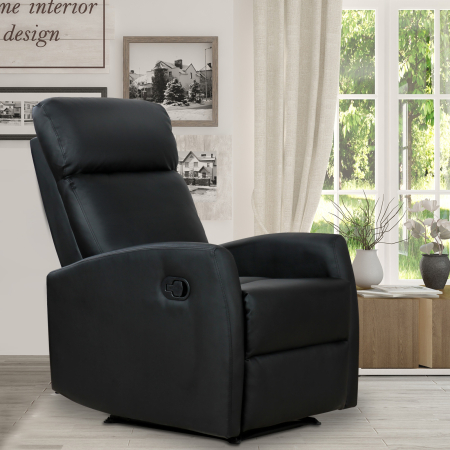  Fotoliu Relax Rabatabil Ergonomic Piele Sintetica 65 × 92 × 100cm, Negru [1]