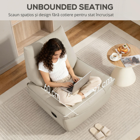  Fotoliu Relax Reclinabil Manual cu Suport pentru Picioare si Baza Rotativa Fara Brate, Crem [5]