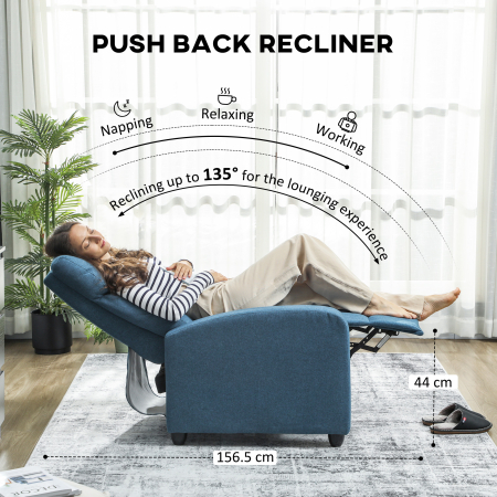  Fotoliu Relax Reclinabil Manual cu Suport pentru Picioare si Tapiterie din tesatura, Albastru [3]