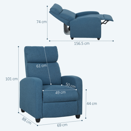  Fotoliu Relax Reclinabil Manual cu Suport pentru Picioare si Tapiterie din tesatura, Albastru [2]