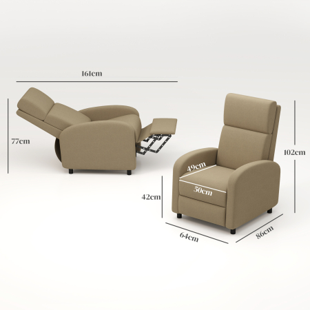  Fotoliu Relax Reclinabil Manual la 160° cu Suport pentru Picioare, Bej [2]
