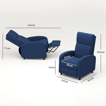  Fotoliu Relax Reclinabil Manual pana la 160° cu Suport pentru Picioare, Albastru [2]