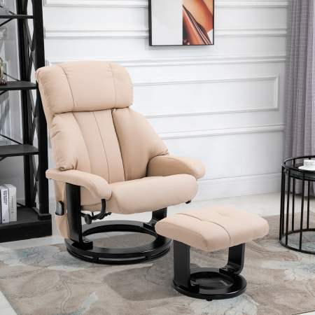  Fotoliu Relax Reclinabil si de Masaj cu Suport pentru Picioare si Telecomanda, 76x80x102 cm Crem [1]