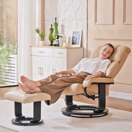  Fotoliu Relax Reclinabil si de Masaj cu Suport pentru Picioare si Telecomanda, 76x80x102 cm Crem [7]