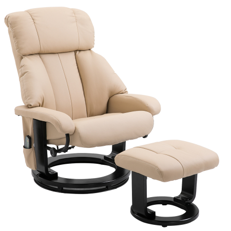 Scaune bucatarie & living -  Fotoliu Relax Reclinabil si de Masaj cu Suport pentru Picioare si Telecomanda, 76x80x102 cm Crem