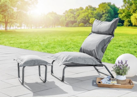Fotoliu relax reglabil cu taburet pentru picioare, set 2 piese pentru gradina si balcon, pozitie de sezut ajustabila, perne extra groase de 15 cm pent [1]