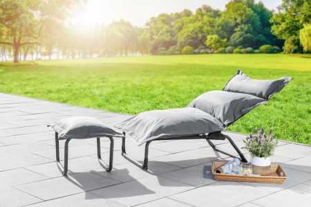 Fotoliu relax reglabil cu taburet pentru picioare, set 2 piese pentru gradina si balcon, pozitie de sezut ajustabila, perne extra groase de 15 cm pent [2]