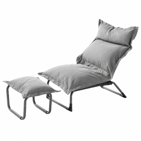 Gradina & balcon - Fotoliu relax reglabil cu taburet pentru picioare, set 2 piese pentru gradina si balcon, pozitie de sezut ajustabila, perne extra groase de 15 cm pent