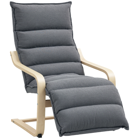 Scaune bucatarie & living -  Fotoliu Relaxant din Lemn cu Tapiserie din Catifea si Suport pentru Picioare Reglabil, Gri inchis