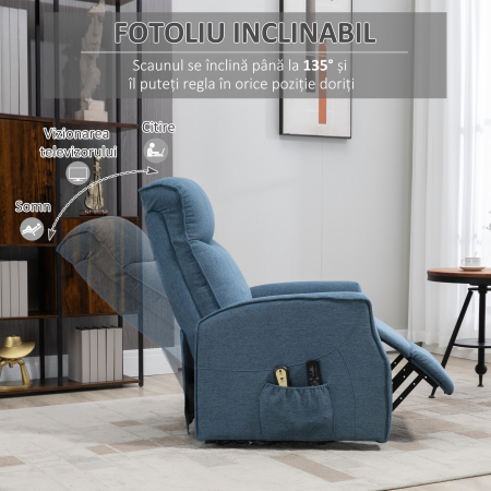  Fotoliu Relaxant Electric cu 8 Puncte de Masaj, inclinare la 135° si 2 Telecomenzi, Albastru [4]