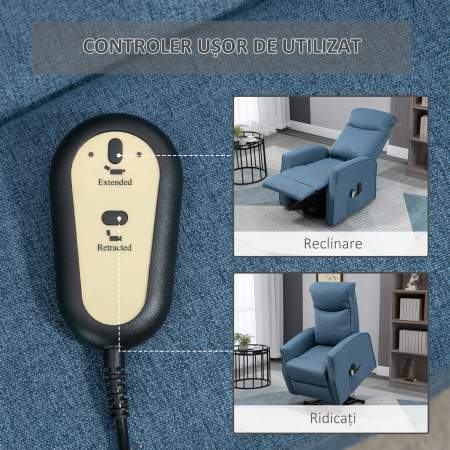  Fotoliu Relaxant Electric cu 8 Puncte de Masaj, inclinare la 135° si 2 Telecomenzi, Albastru [6]