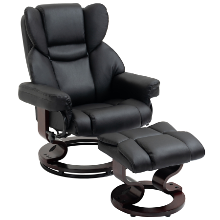 Scaune bucatarie & living -  Fotoliu Relaxant si Puf, Reclinabil la 145° cu Scaun Rotativ din Piele Ecologica, Negru