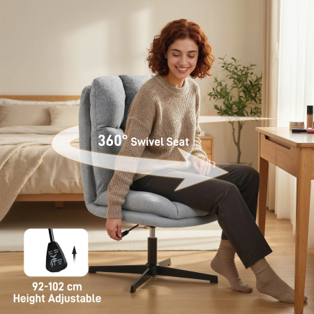  Fotoliu Rotativ de Living din Material Tip In, Fotoliu fara Brate cu sezut Spatios si Picioare din Metal, Gri Deschis [5]