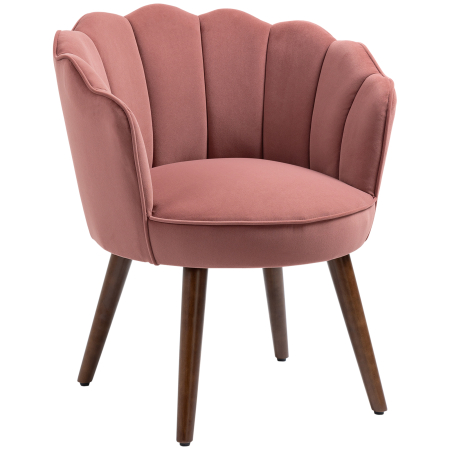 Scaune bucatarie & living -  Fotoliu Scoica 66×66×78.5 cm - Catifea Roz cu Picioare Lemn