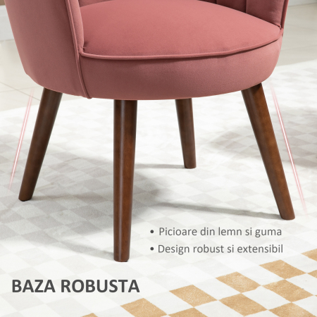  Fotoliu Scoica 66×66×78.5 cm - Catifea Roz cu Picioare Lemn [5]