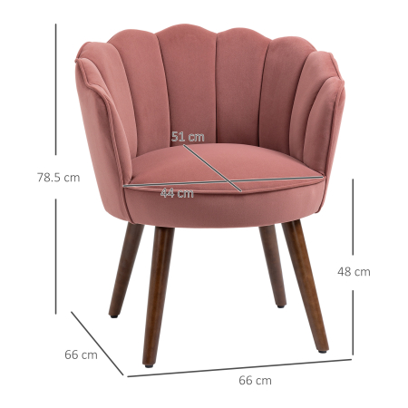  Fotoliu Scoica 66×66×78.5 cm - Catifea Roz cu Picioare Lemn [2]