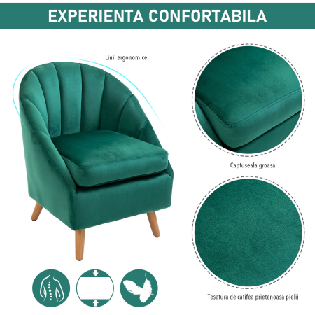  Fotoliu Verde din Catifea - Elegant cu Picioare din Lemn [3]