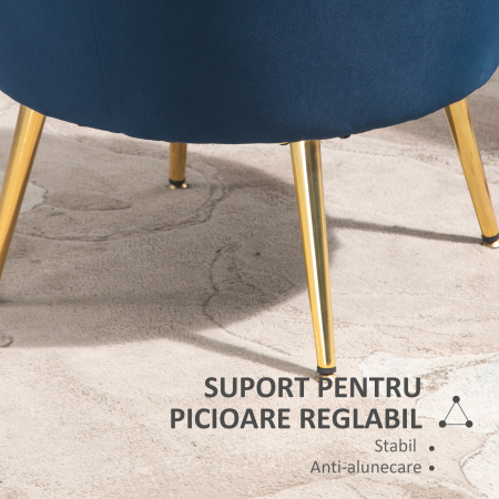  Fotoliu Vintage cu Design din Catifea Albastra Fotoliu de Dormitor [6]