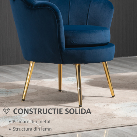  Fotoliu Vintage cu Design din Catifea Albastra Fotoliu de Dormitor [5]