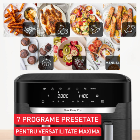 Friteuza cu aer cald dubla Tefal Dual Easy Fry XXL EY9428E0, 2700W, capacitate 11 L - Air fryer cu 7 programe automate, vase detasabile antiaderent [2]
