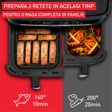 Friteuza cu aer cald dubla Tefal Dual Easy Fry XXL EY9428E0, 2700W, capacitate 11 L - Air fryer cu 7 programe automate, vase detasabile antiaderent [1]