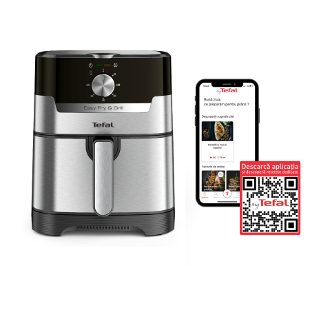 Bucatarie - Friteuza cu aer cald EASY FRY & GRILL 2 in 1 Tefal EY501D15, 1400W, 4.2L, functie grill cu gratar incorporat, tehnologie Extra Crisp, vas detasab