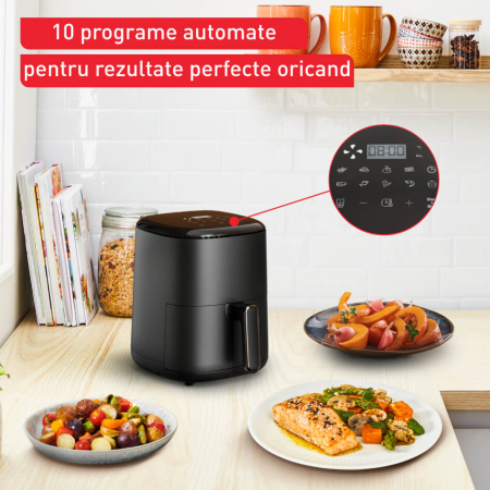 Friteuza cu aer cald Tefal Easy Fry Compact EY145810, 1300W, capacitate 3L - Air fryer cu 10 programe automate, vas antiaderent detasabil, functie  [2]
