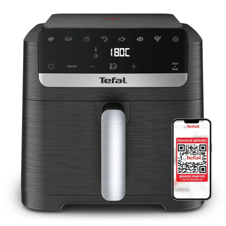 Bucatarie - Friteuza cu aer cald Tefal Easy Fry Mega Compact EY8618E0, 2020 W, capacitate 7.5 L, - Ai fryer cu 8 programe automate, temperatura ajustabila, displa