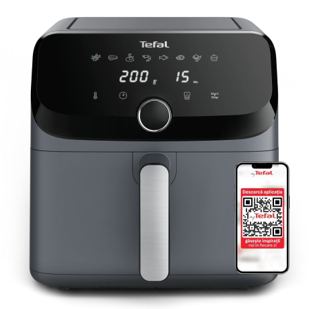 Bucatarie - Friteuza cu aer cald Tefal Easy Fry Mega EY855BE0, 2020W, 7.5 L - Air fryer cu 8 programe automate, vas detasabil, display LCD, temperatura 80°C -