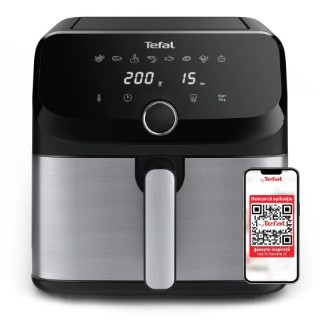Bucatarie - Friteuza cu aer cald Tefal Easy Fry Mega EY855D10, 2020W, capacitate 7.5L, pana la 8 persoane - Air fryer cu 8 programe, invelis antiaderent, opr