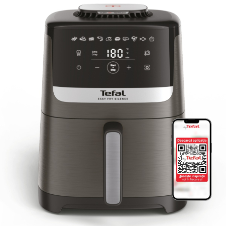 Bucatarie - Friteuza cu aer cald Tefal Easy Fry Silence EY551HE0, 1670W, 5L - Air fryer cu 10 programe automate, ecran LCD, silentioasa, cu maner fix, cronome