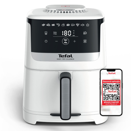 Bucatarie - Friteuza cu aer cald Tefal Easy Fry Silence EY5521E0, 1670W, 5L, 10 programe automate, tehnologie Extra-Crisp, temperatura ajustabila, ecran LCD, o