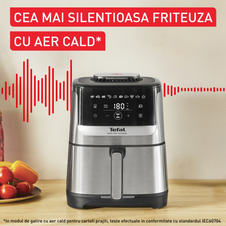 Friteuza cu aer cald Tefal Easy Fry Silence EY552DE0, 1670W, 5L - Air fryer cu 10 programe automate, ecran LCD, silentioasa, cu maner detasabil,  [2]