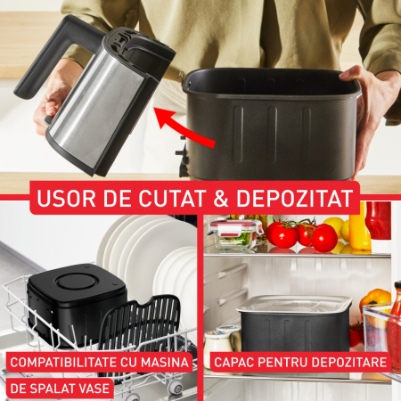 Friteuza cu aer cald Tefal Easy Fry Silence EY552DE0, 1670W, 5L - Air fryer cu 10 programe automate, ecran LCD, silentioasa, cu maner detasabil,  [3]