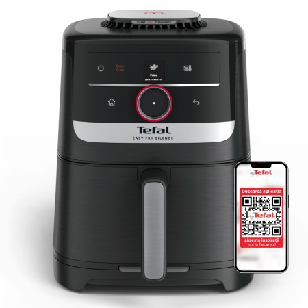Bucatarie - Friteuza cu aer cald Tefal Easy Fry Silence EY5728E1, 1670W, 5L, 11 programe, gatire silentioasa, functie Smart Assist, display LCD, temperatura