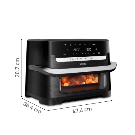 Friteuza dubla cu aer cald Tefal Dual Easy Fry Flex EY9228E0, 2700W, 9L, 7 programe, cuva dubla, accesoriu FlexCook, oprire automata, display LCD, [10]